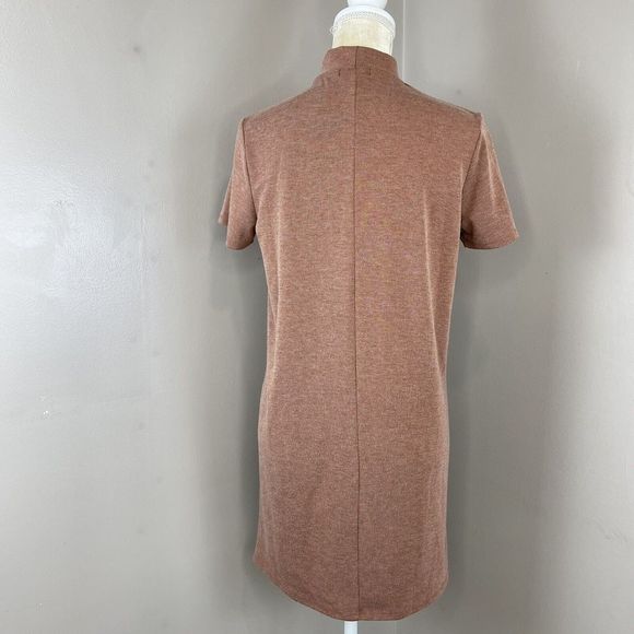 Women Dress Shirt Small Brown Stretch short sleeve Forever 21 Mini Shift - Picture 2 of 10